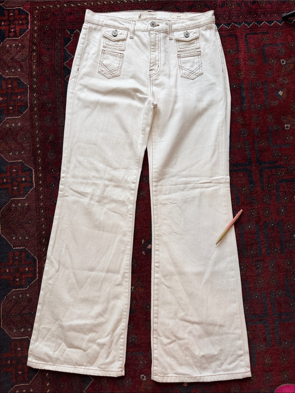 Nili Lotan White Brittany Jeans with Contrasting Brown Topstitching